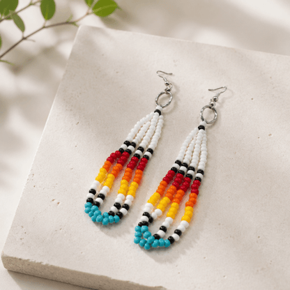 Rainbow Dangle Earrings with Traditional Native American Colors at Crafty Native