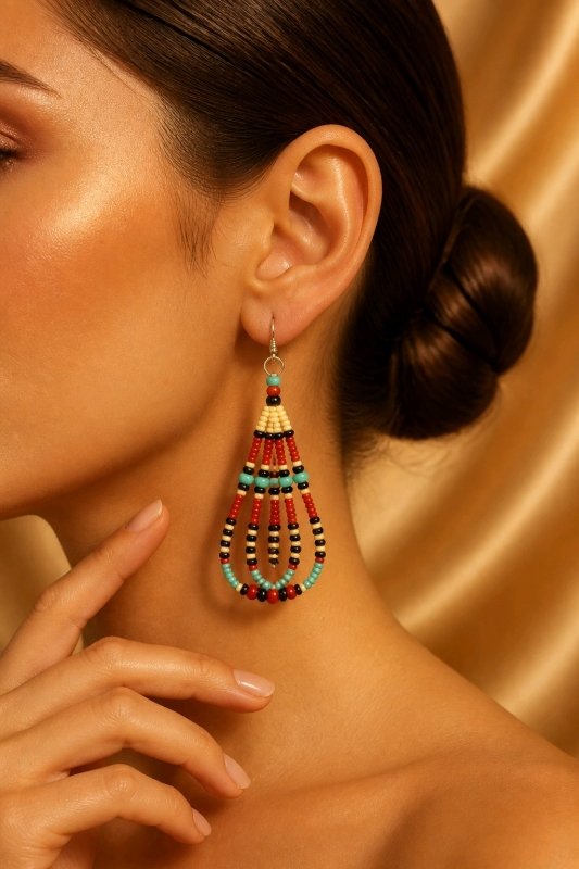 Traditional Native Style Loop Earring Black Red with Traditional Native American Colors at Crafty Native