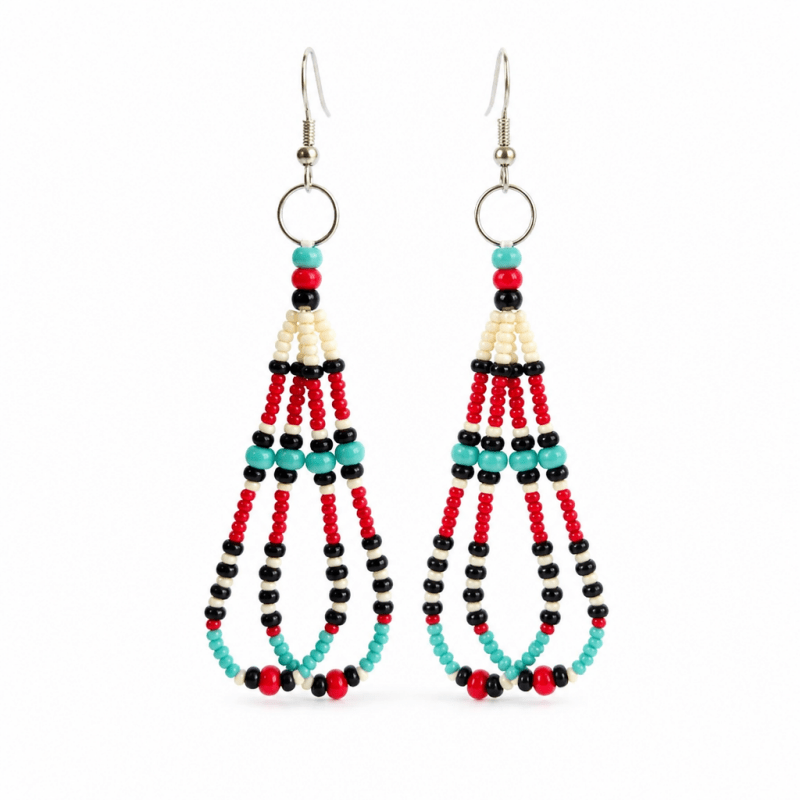 Traditional Native Style Loop Earring Black Red with Traditional Native American Colors at Crafty Native