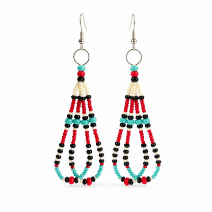 Traditional Native Style Loop Earring Black Red with Traditional Native American Colors at Crafty Native