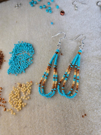 Turquoise Amber Sky – Native American Style Dangle Earrings with Traditional Native American Colors at Crafty Native