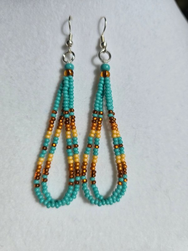 Turquoise Amber Sky – Native American Style Dangle Earrings with Traditional Native American Colors at Crafty Native