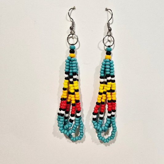 Turquoise Sky – Native American Style 3 loops Earrings with Traditional Native American Colors at Crafty Native